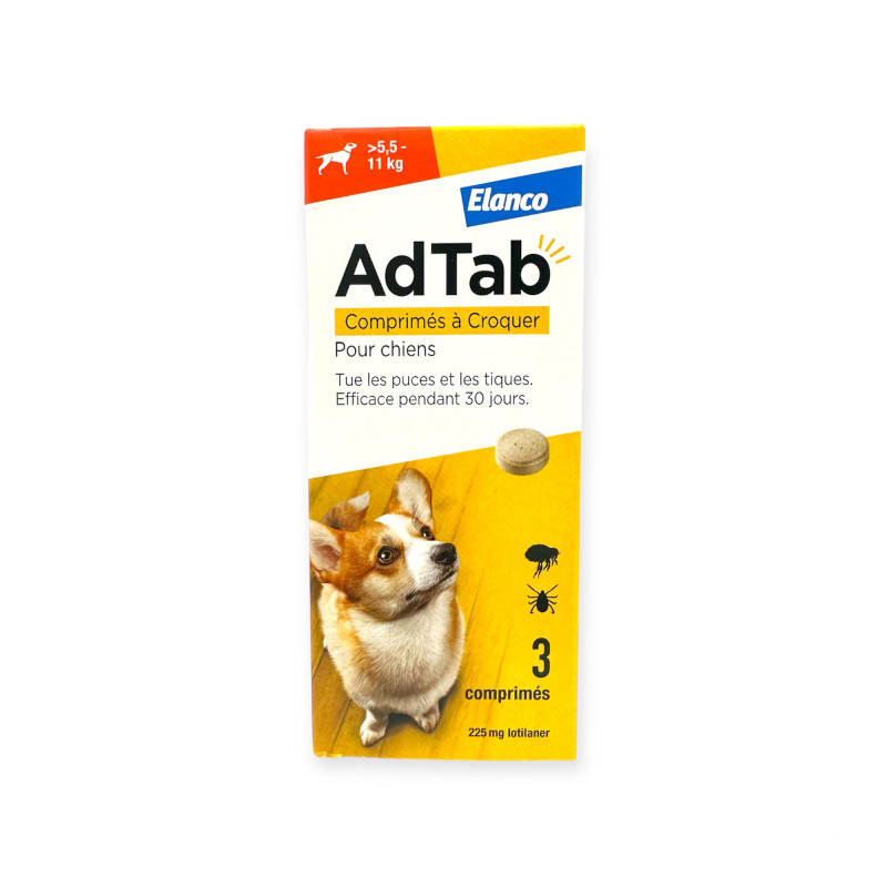 Elanco AdTab 225mg Chien 5,5–11 kg - 3 comprimés