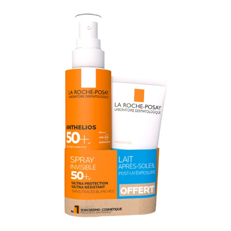 La Roche-Posay Anthelios Spray Invisible SPF50+ Avec Parfum 200 ml + Post-UV Exposure Lait Après-Soleil 75 ml Offert