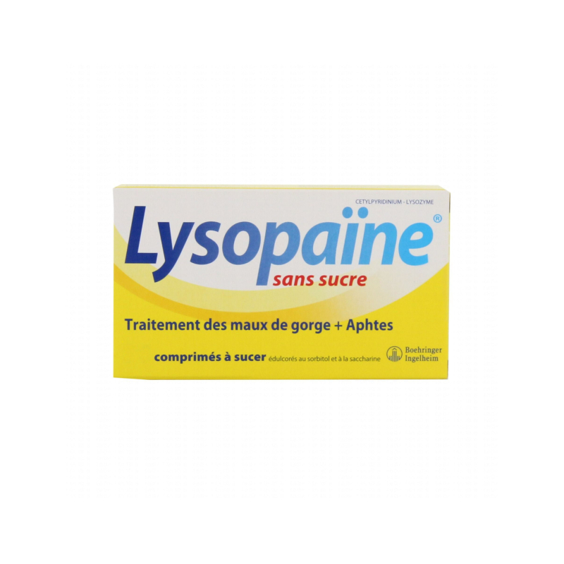 LYSOPAÏNE MAUX DE GORGE CETYLPYRIDINIUM LYSOZYME SANS SUCRE, comprimé à sucer édulcoré au sorbitol et à la saccharine - 2 x 18 c