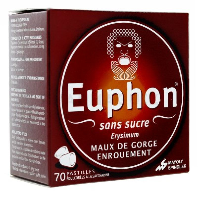 EUPHON SANS SUCRE, 70 pastilles édulcorées à la saccharine