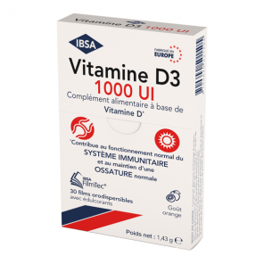 IBSA vitamine D3 1000UI filmtec boîte de 30 films orodispersibles