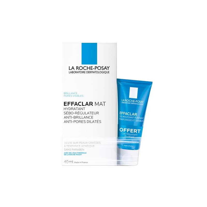 La Roche-Posay Effaclar Mat Hydratant Sébo-régulateur 40 ml + Effaclar Gel Moussant Purifiant 50 ml Offert