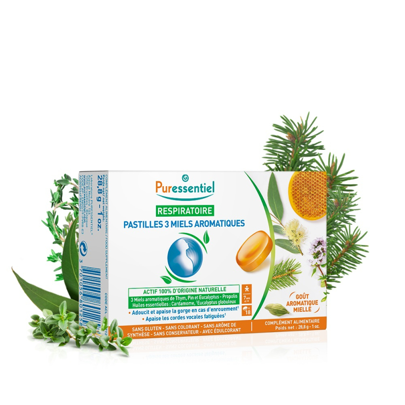 Puressentiel Respiratoire Pastilles 3 Miels Aromatiques - 18 Pastilles