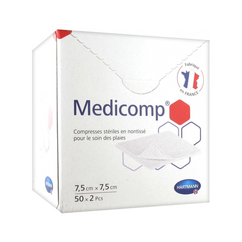 Hartmann Medicomp Compresses en Non-Tissé Stériles 7,5 x 7,5 cm - 50 x 2 compresses 