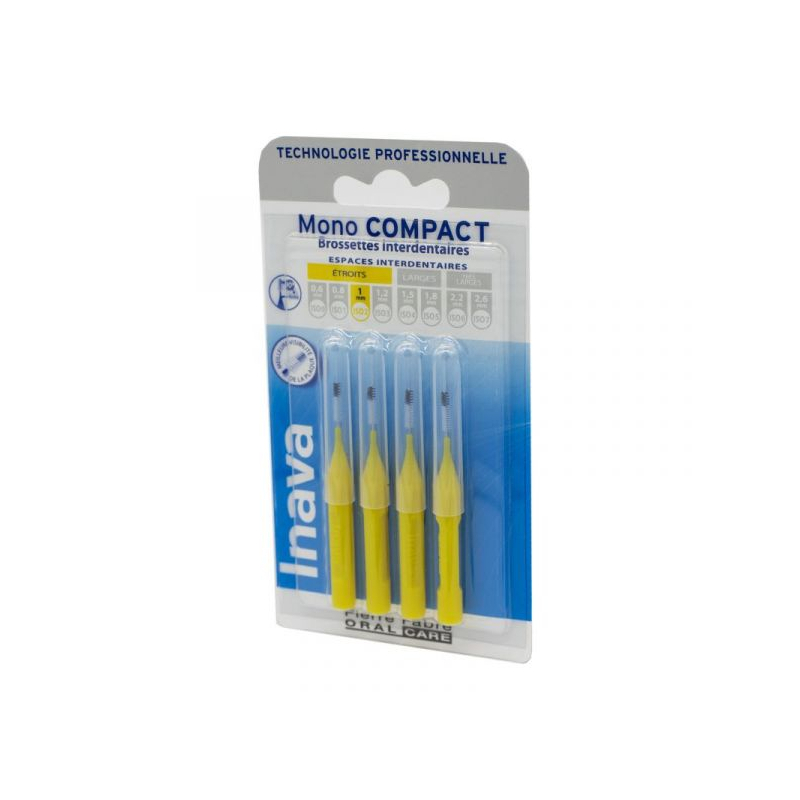  Inava Mono Compact Brossettes Interdentaires 1mm Jaune - 4 unités 