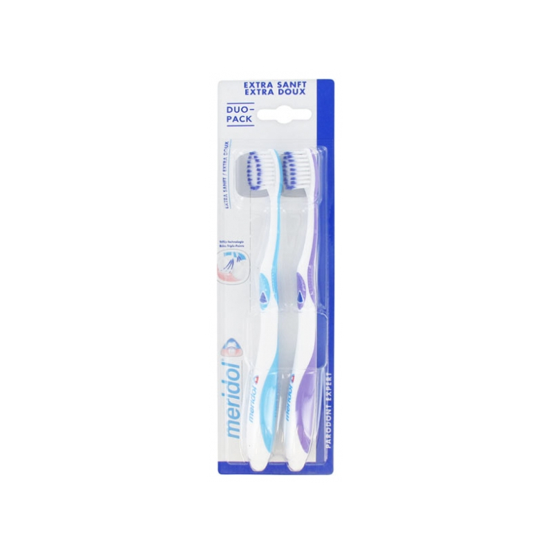 Méridol Parodont Expert Duo Pack Brosses à Dents Extra Doux Bleu et Violet - 2 unités