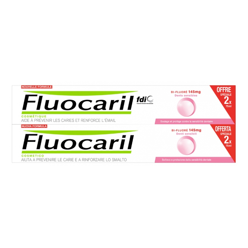 Fluocaril Dentifrice Dents Sensibles Bi-Fluoré - Lot de 2 x 75 ml