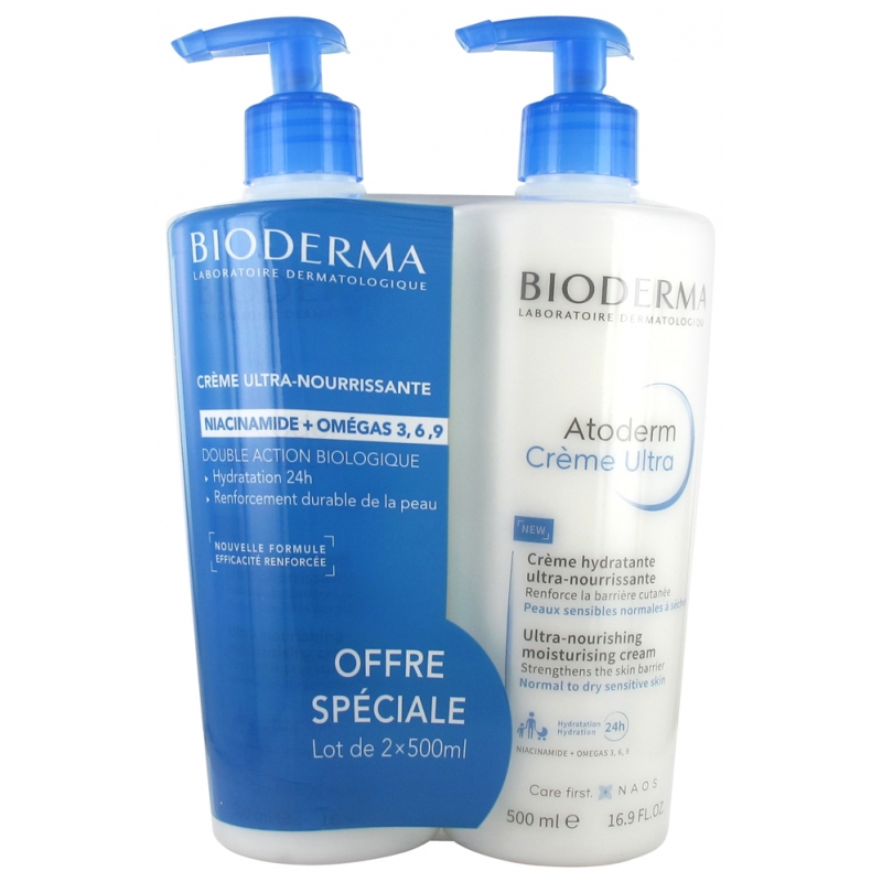 Bioderma Atoderm Crème Ultra Crème Hydratante Ultra-Nourrissante - Lot de 2 x 500 ml