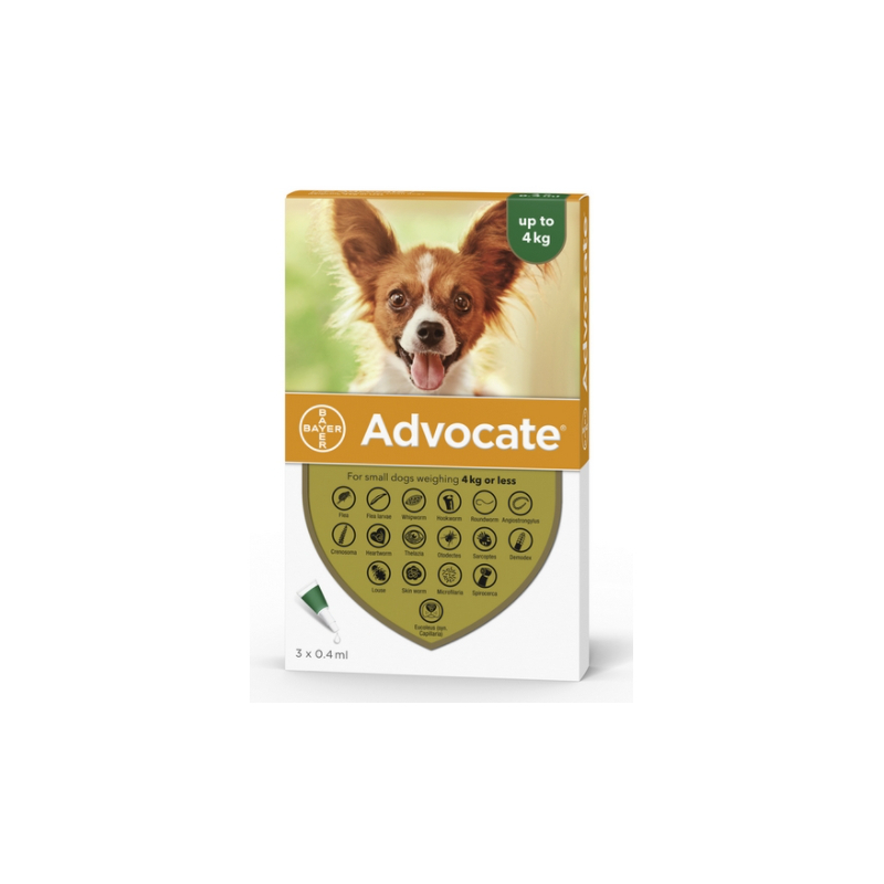 Advocate Petits Chiens de 4kg - 3 Pipettes de 0.4 ml