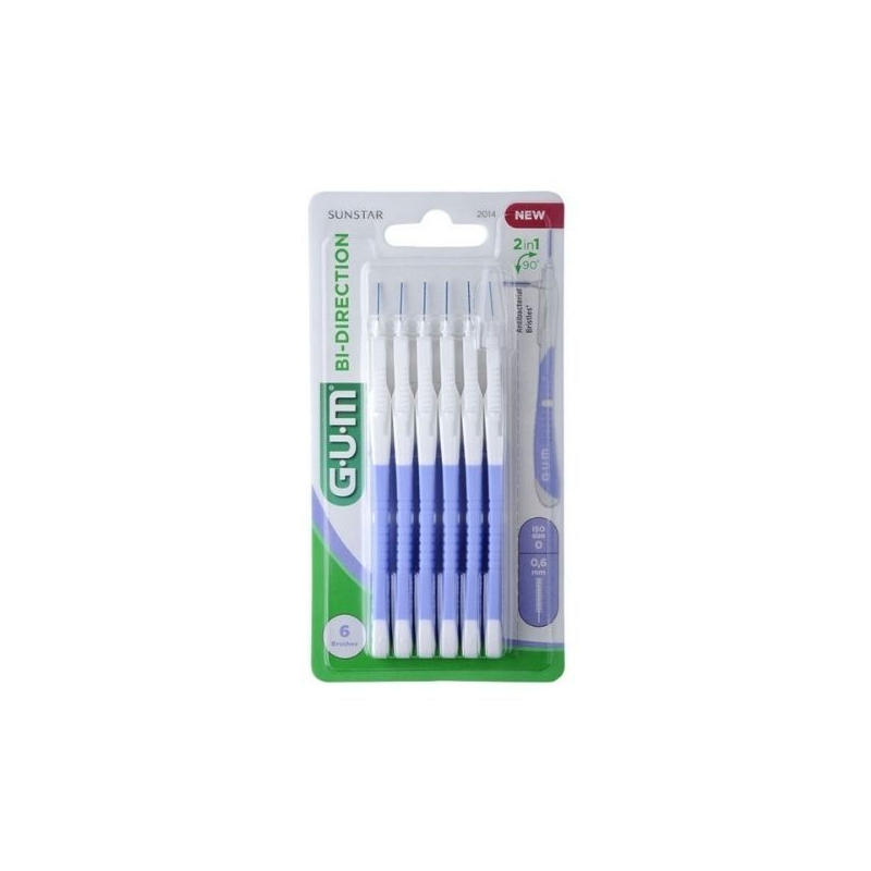 GUM Bi-Direction Brossettes Interdentaires 0.6mm - 6 unités 